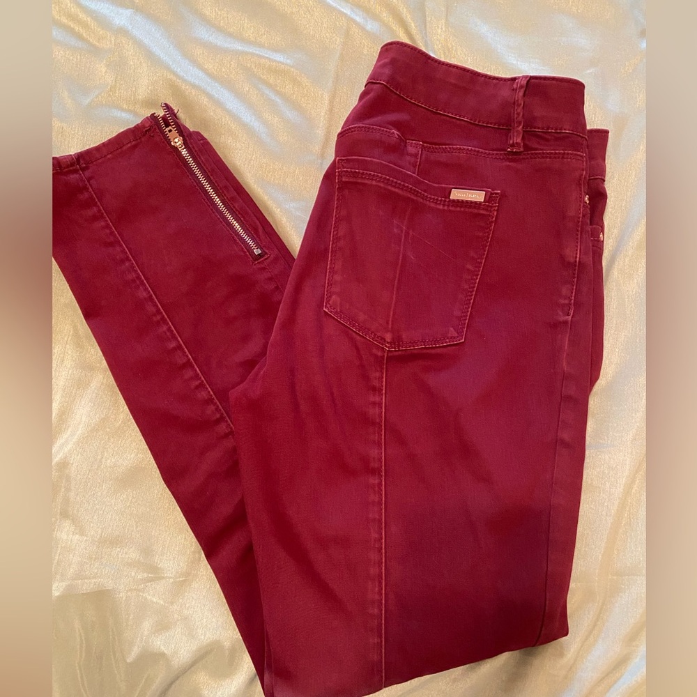Burgundy, zip ankle straight leg jeans